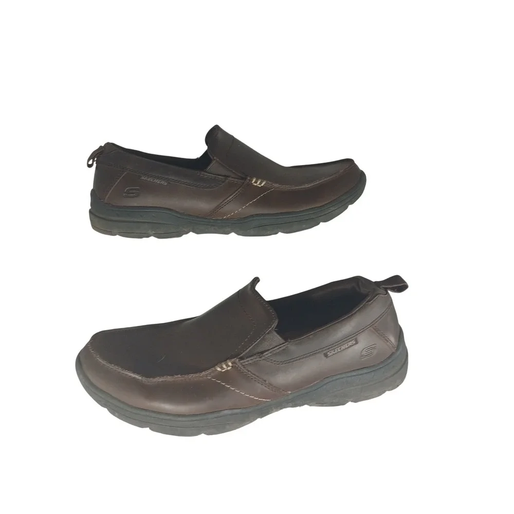 Skechers Relaxed Fit Loafers 9 Dark Brown Leather Air-Cooled Memory‎ Foam 56298